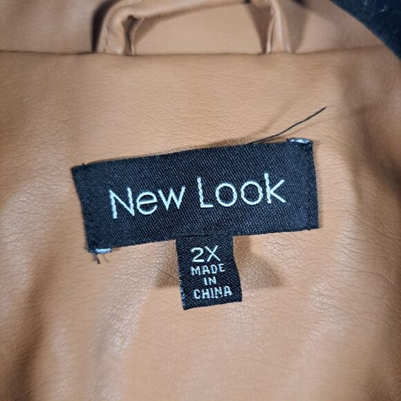 Faux Leather Biker Jacket Plus 2X Coffee Brown Lined Coat Zipper Collar Pockets - Picture 3 of 8